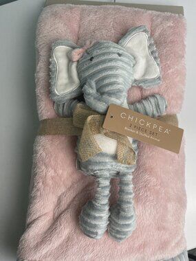 Chickpea Plush Baby Blanket + Elephant Plush Set NWT